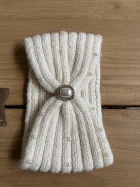 Kids Knit Headband Earmuffs Cream Color With Gens Sewn Own